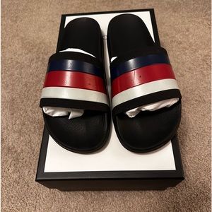 Gucci Slide Plastic Upper and Rubber Sole Porlai/Web Lai Nero - Red/White/Blue
